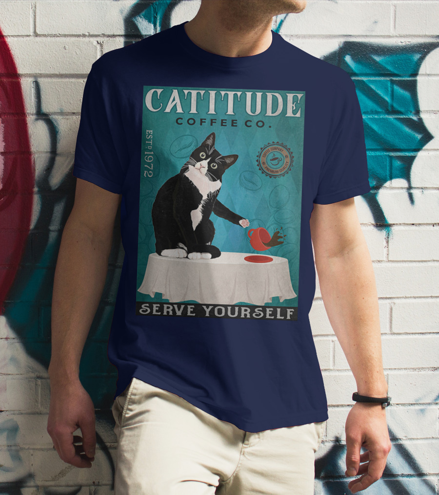 Cattitude Coffee Co Serve Yourself Cat Premium Coffee EST 1972 T-Shirt