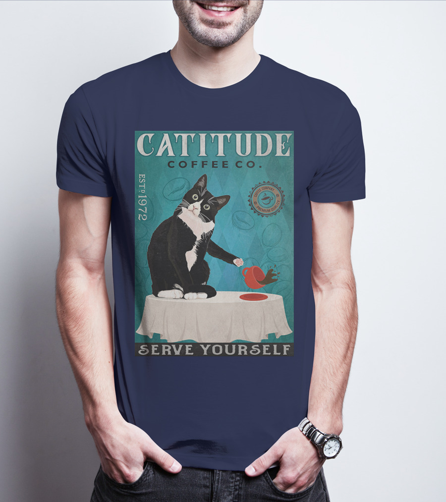 Cattitude Coffee Co Serve Yourself Cat Premium Coffee EST 1972 T-Shirt