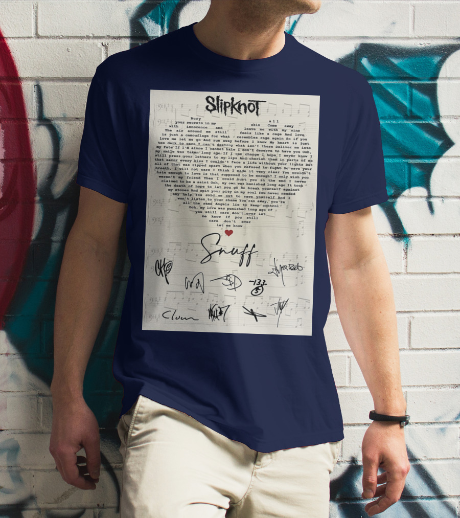Slipknot Snuff Lyrics With Band Member Signatures T-Shirt