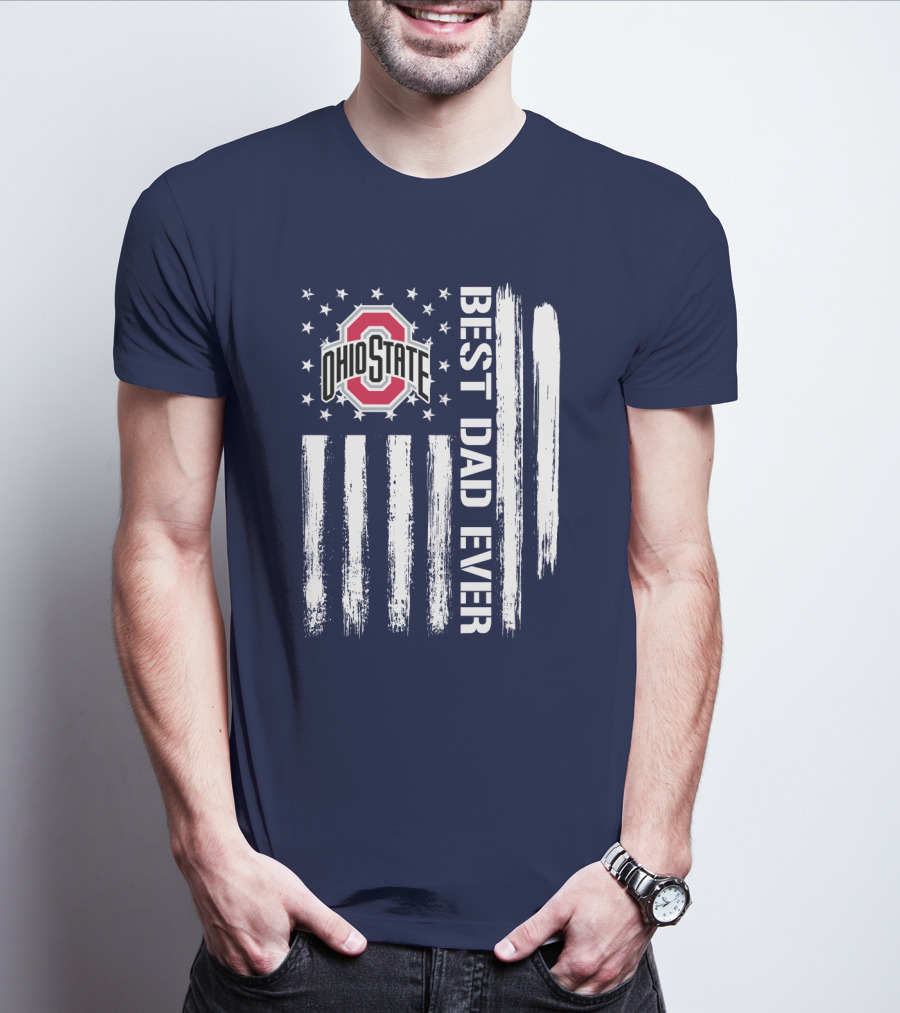 Ohio State Buckeyes Best Dad Ever Patriotic American Flag T-Shirt