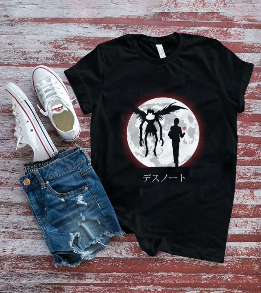 Death Note L Ryuk Silhouette Full Moon Japanese Characters T-Shirt