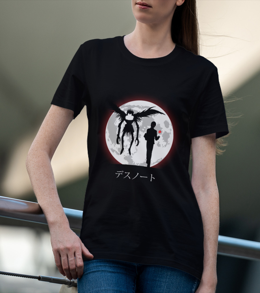 Death Note L Ryuk Silhouette Full Moon Japanese Characters T-Shirt