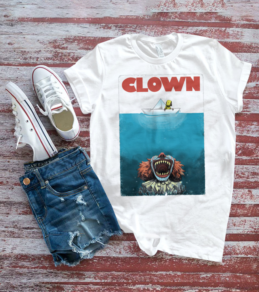 CLOWN Pennywise With Paper Boat Mashup Jaws Homage T-Shirt