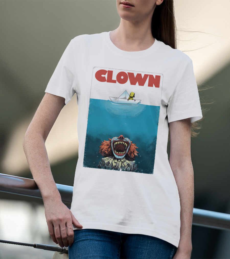 CLOWN Pennywise With Paper Boat Mashup Jaws Homage T-Shirt