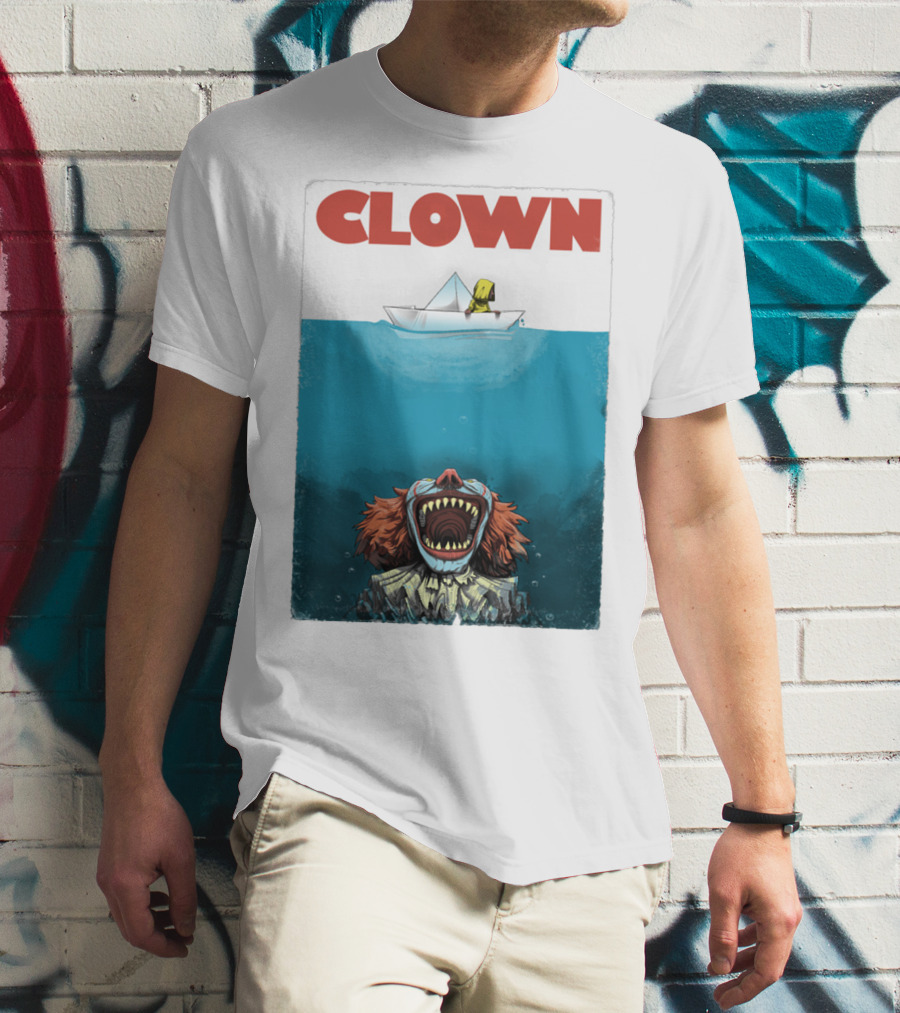 CLOWN Pennywise With Paper Boat Mashup Jaws Homage T-Shirt