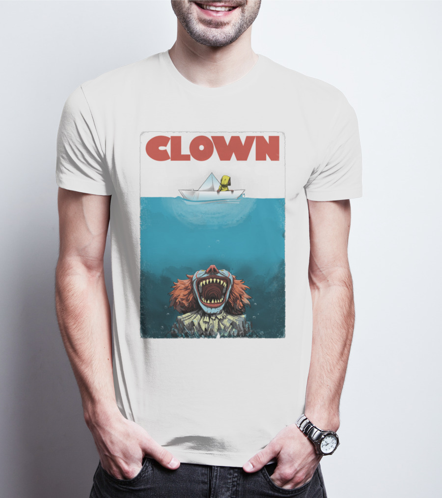 CLOWN Pennywise With Paper Boat Mashup Jaws Homage T-Shirt