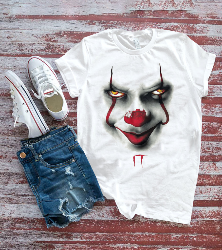 IT Pennywise Evil Clown Face With Scary House Inside Nose T-Shirt