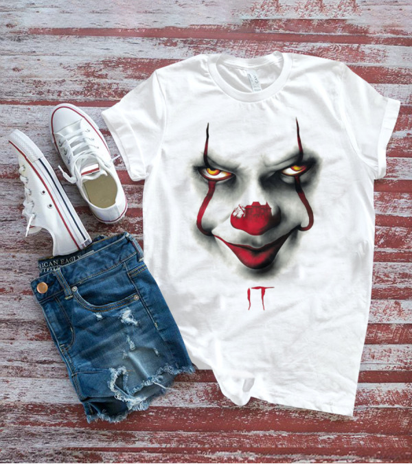 IT Pennywise Evil Clown Face With Scary House Inside Nose T-Shirt