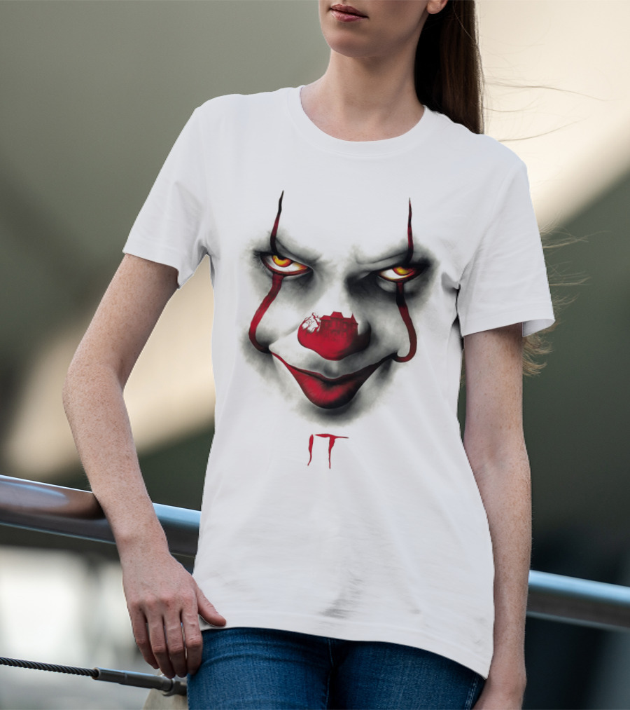 IT Pennywise Evil Clown Face With Scary House Inside Nose T-Shirt