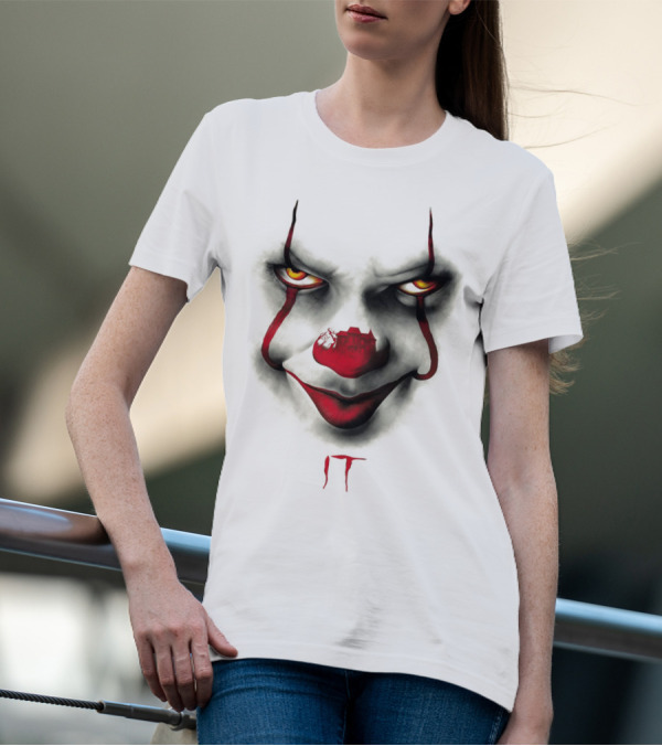 IT Pennywise Evil Clown Face With Scary House Inside Nose T-Shirt