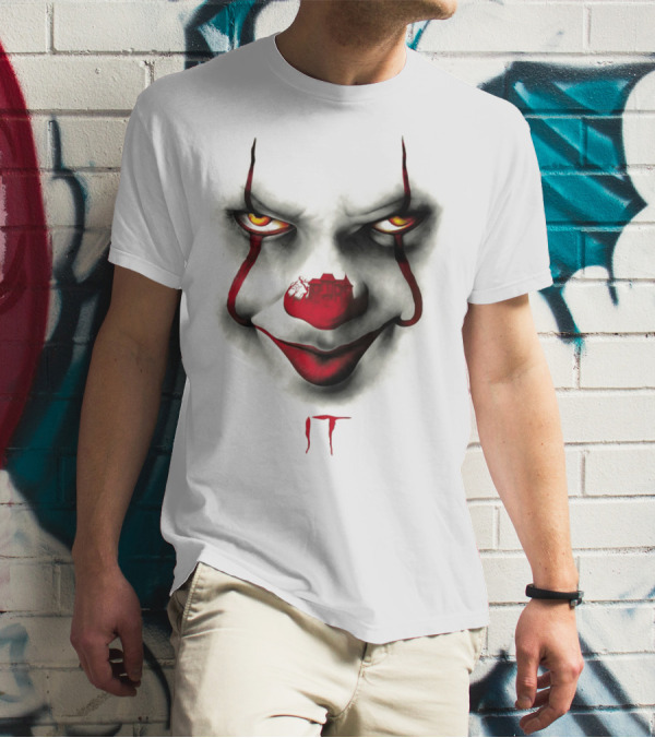 IT Pennywise Evil Clown Face With Scary House Inside Nose T-Shirt