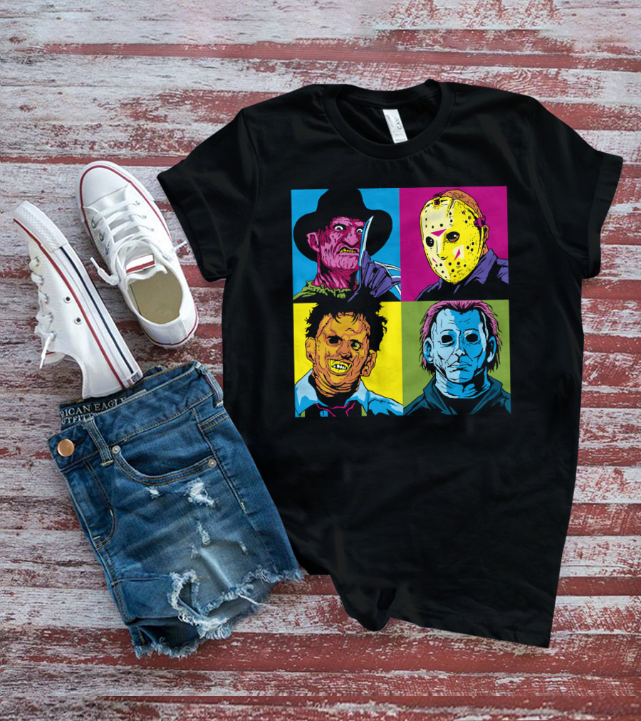 Freddy Jason Leatherface Michael Myers Horror Pop Art 4 Face T-Shirt
