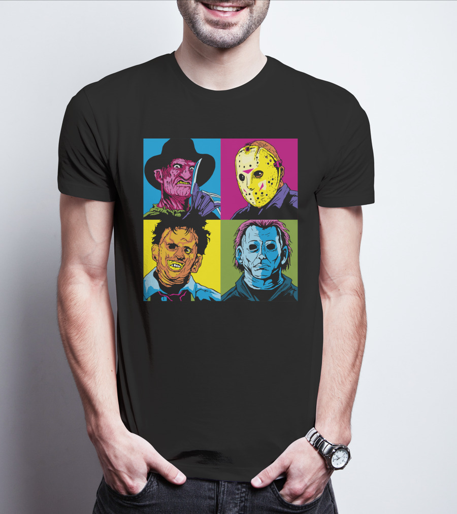 Freddy Jason Leatherface Michael Myers Horror Pop Art 4 Face T-Shirt