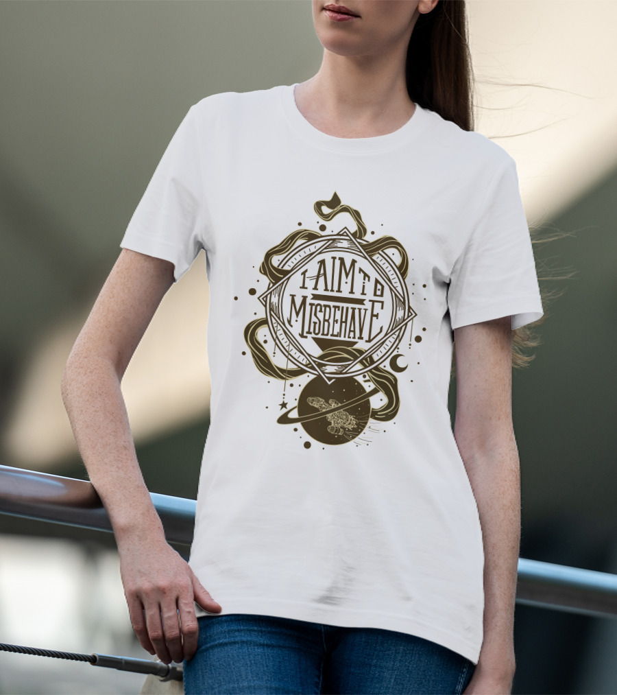 I Aim To Misbehave Firefly Serenity In Space With Gold Rings And Stars T-Shirt