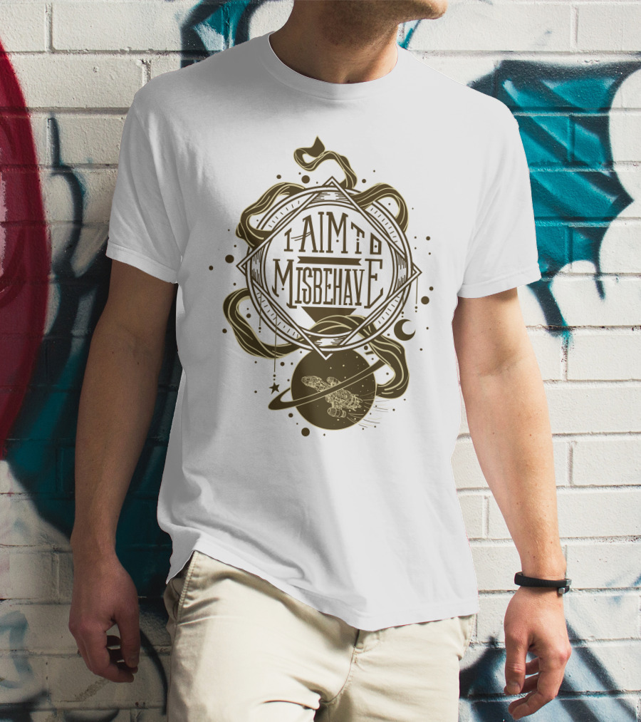 I Aim To Misbehave Firefly Serenity In Space With Gold Rings And Stars T-Shirt