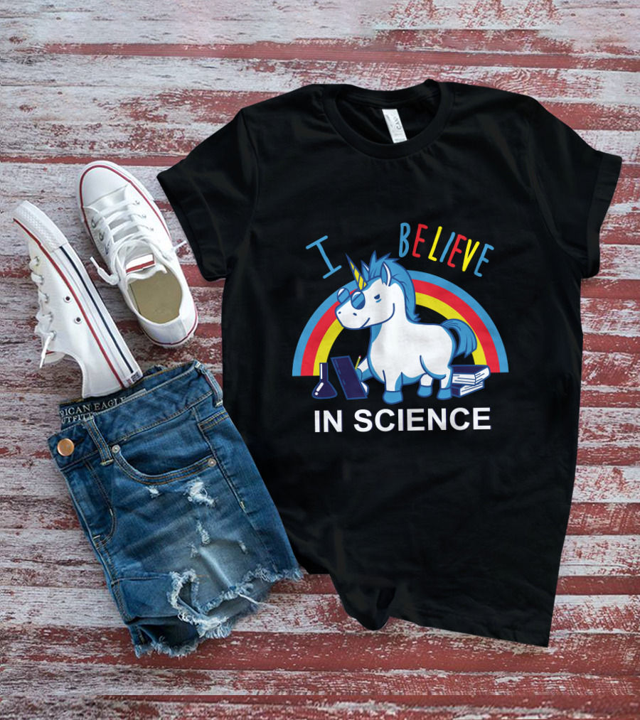 I Believe In Science Unicorn Rainbow Lab Glasses T-Shirt