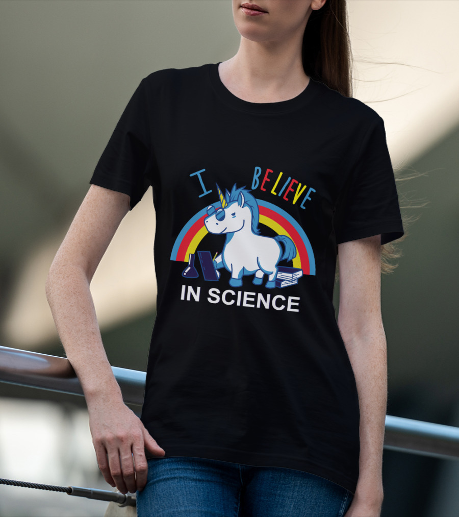 I Believe In Science Unicorn Rainbow Lab Glasses T-Shirt