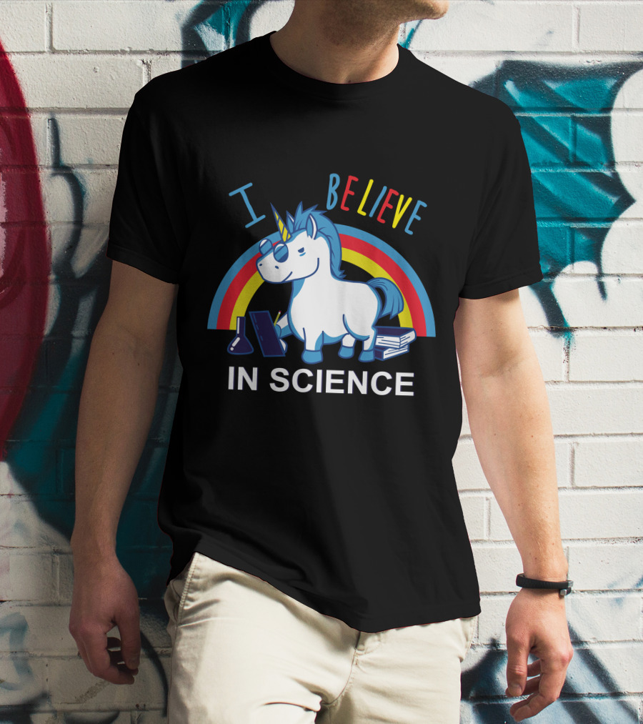 I Believe In Science Unicorn Rainbow Lab Glasses T-Shirt
