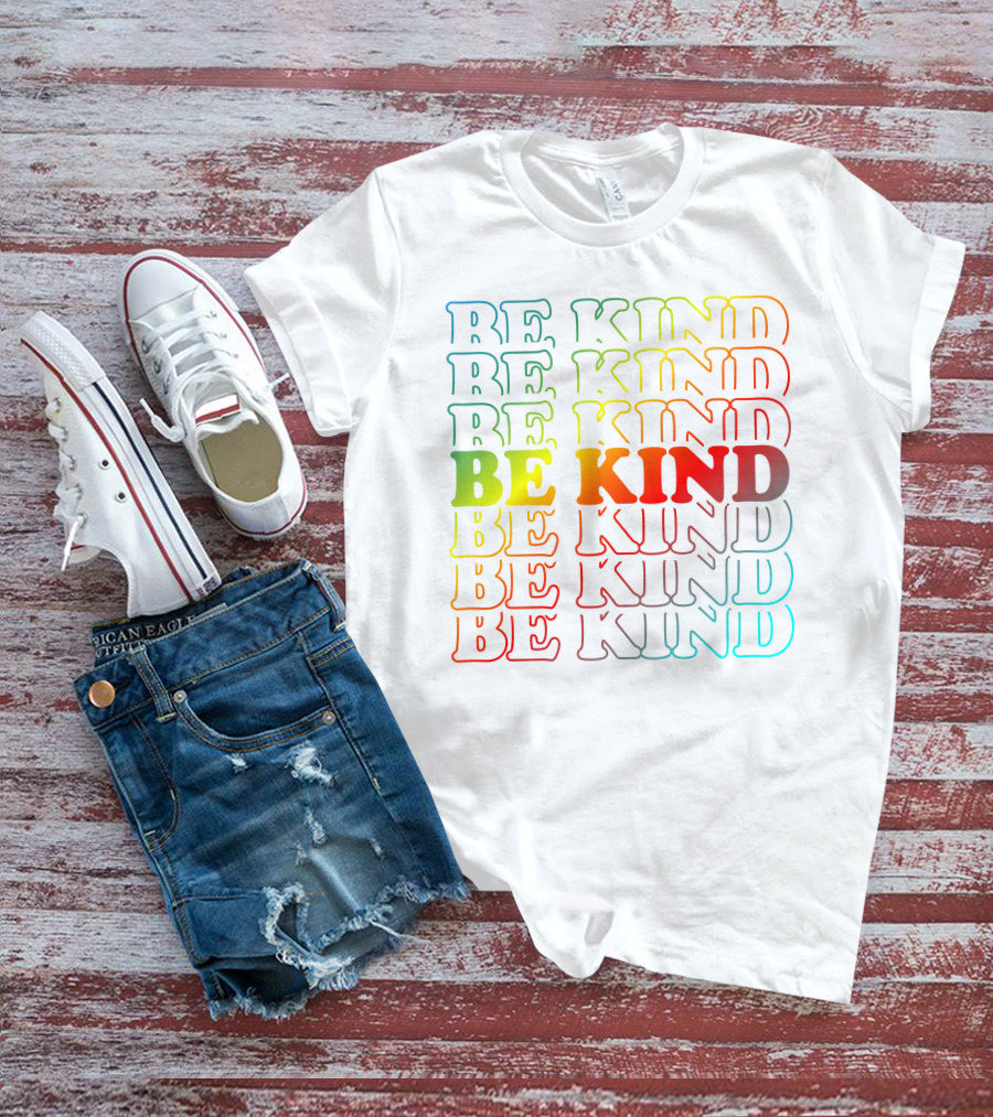 BE KIND Multicolor Gradient Typography T-Shirt