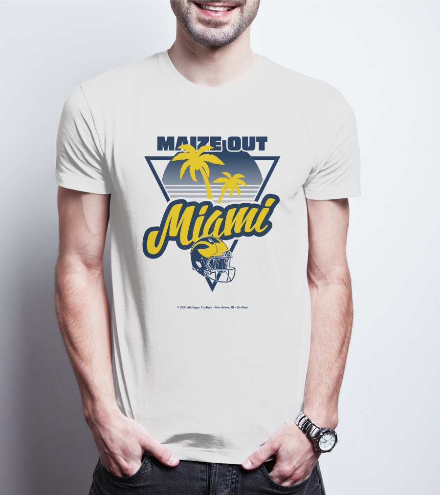 Maize Out Miami Michigan Wolverines Football Palm Trees Helmet Ann Arbor Go Blue T-Shirt