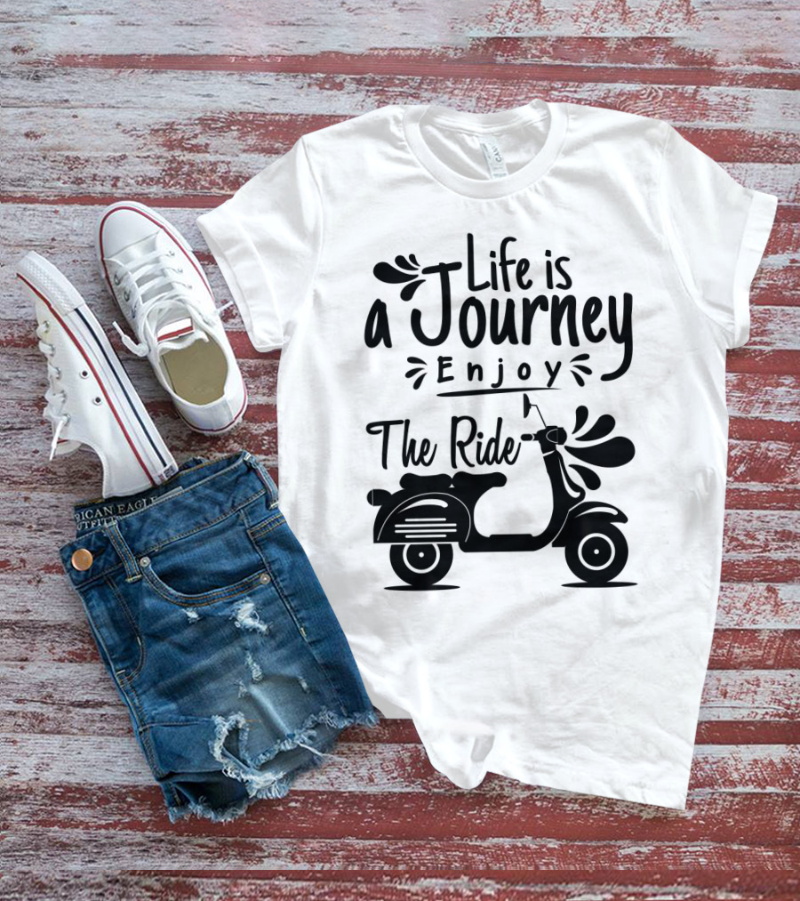 Life Is A Journey Enjoy The Ride Vespa Scooter Motif T-Shirt