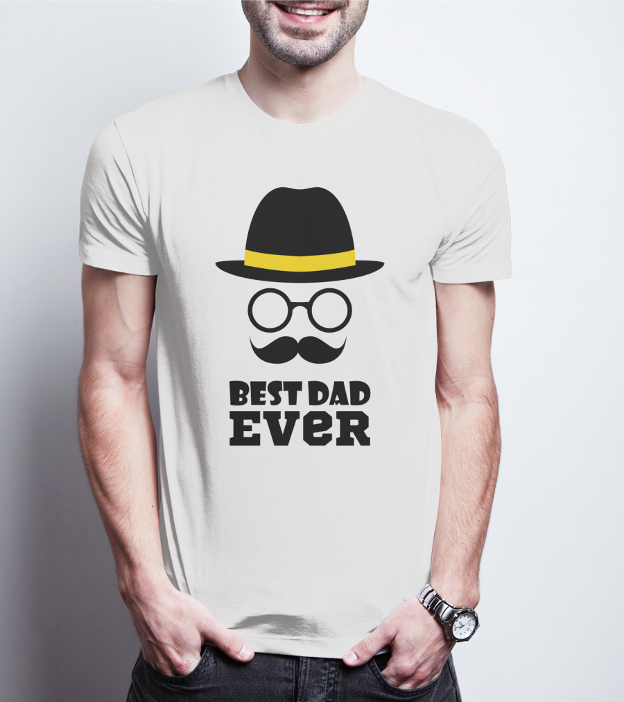 Best Dad Ever Hat Glasses Moustache T-Shirt