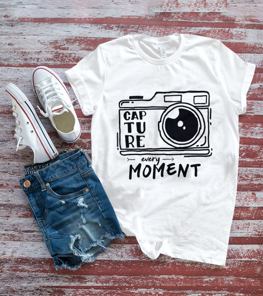 Capture Every Moment Camera Drawing Typography T-Shirt