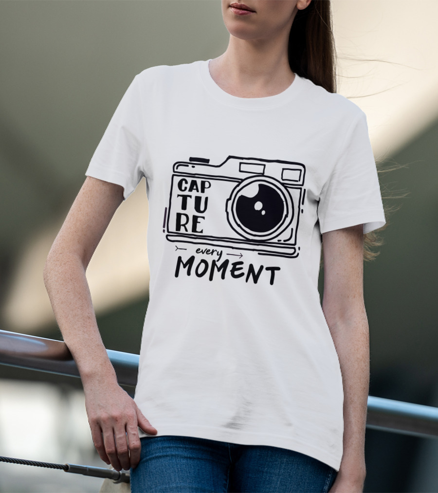 Capture Every Moment Camera Drawing Typography T-Shirt
