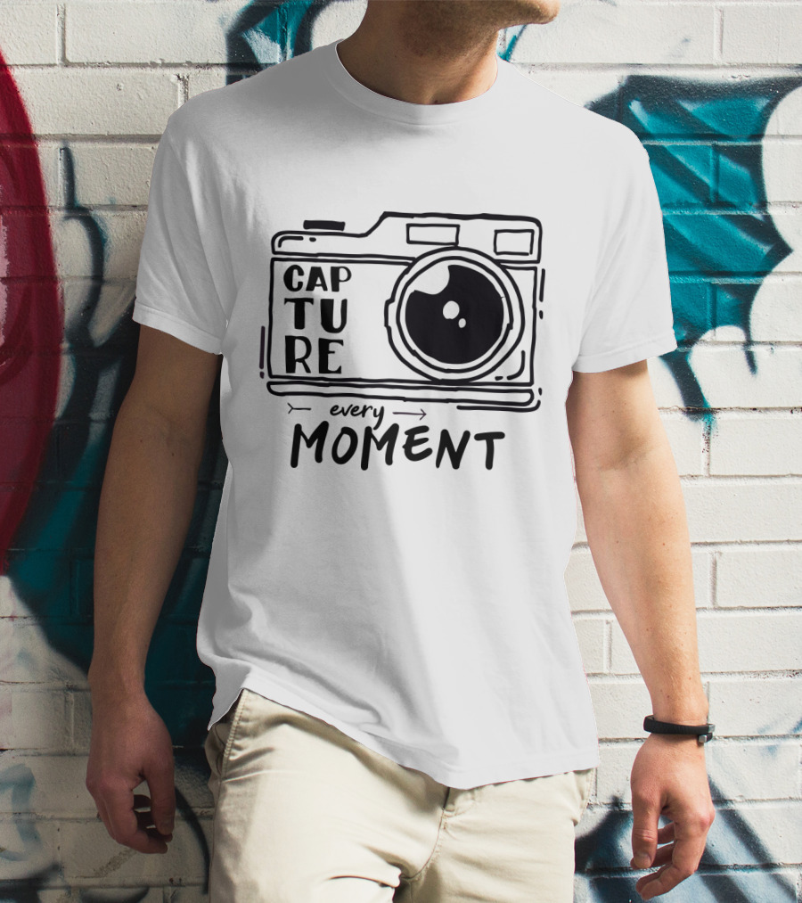Capture Every Moment Camera Drawing Typography T-Shirt