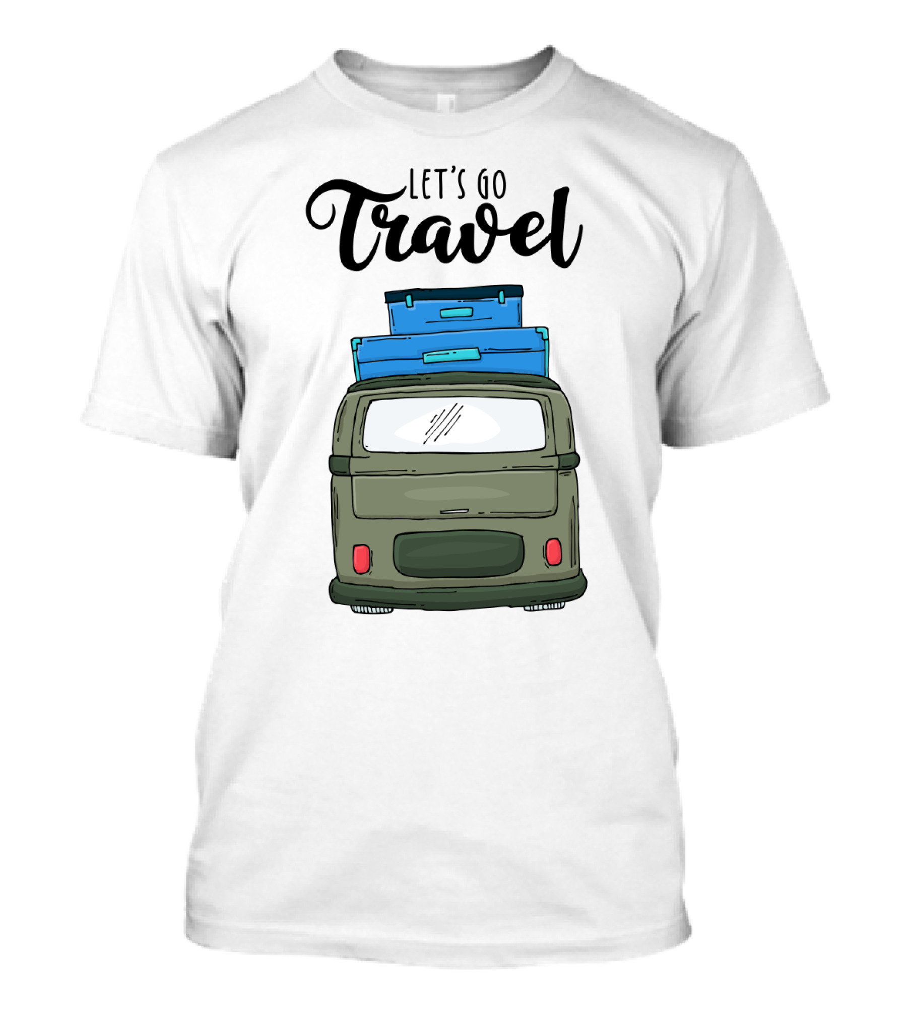 Let's Go Travel With Retro Van And Luggage Stack T-Shirt