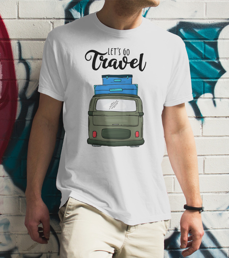 Let's Go Travel With Retro Van And Luggage Stack T-Shirt