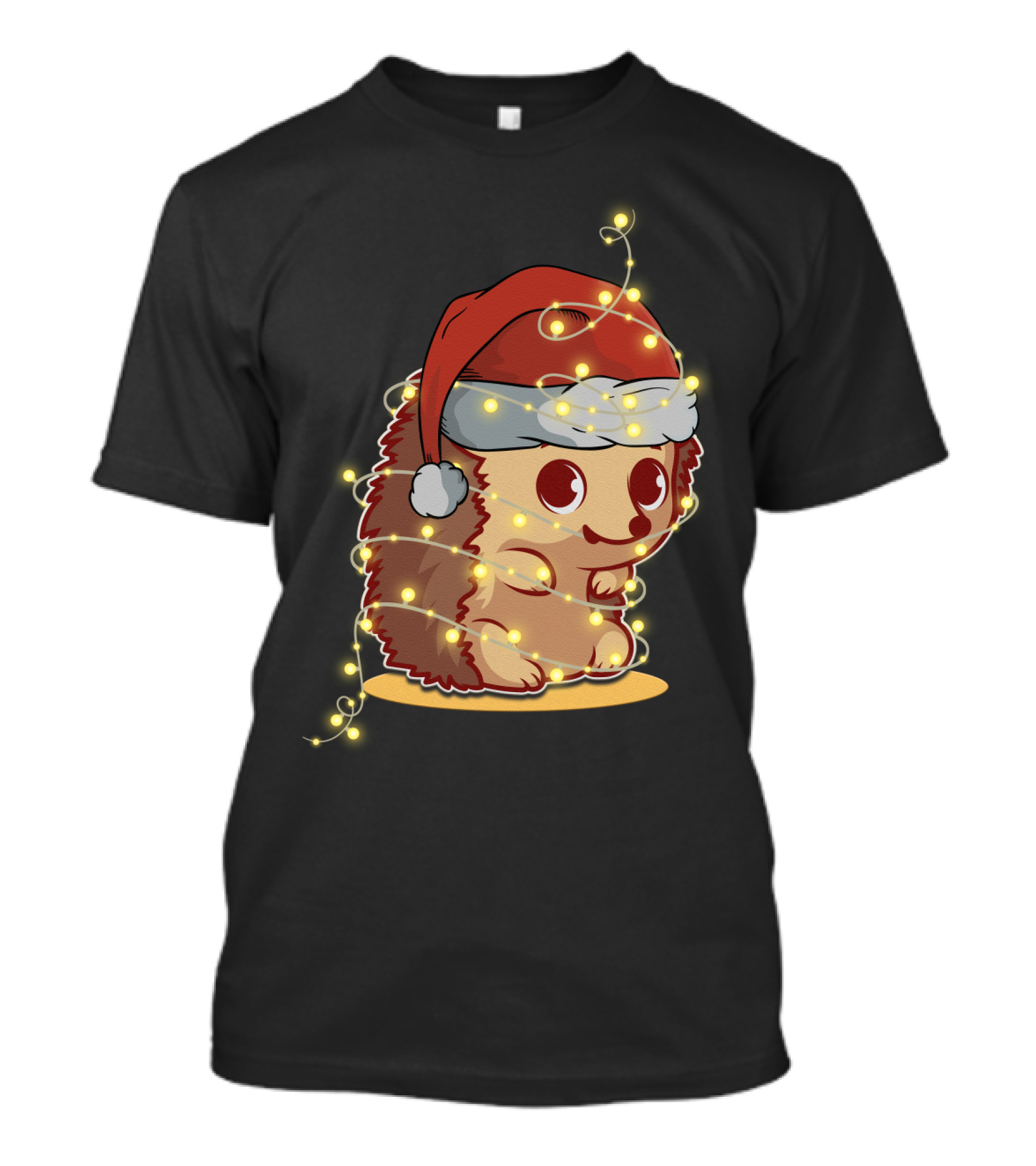 Santa Hat Festive Christmas Lights Hedgehog T-Shirt