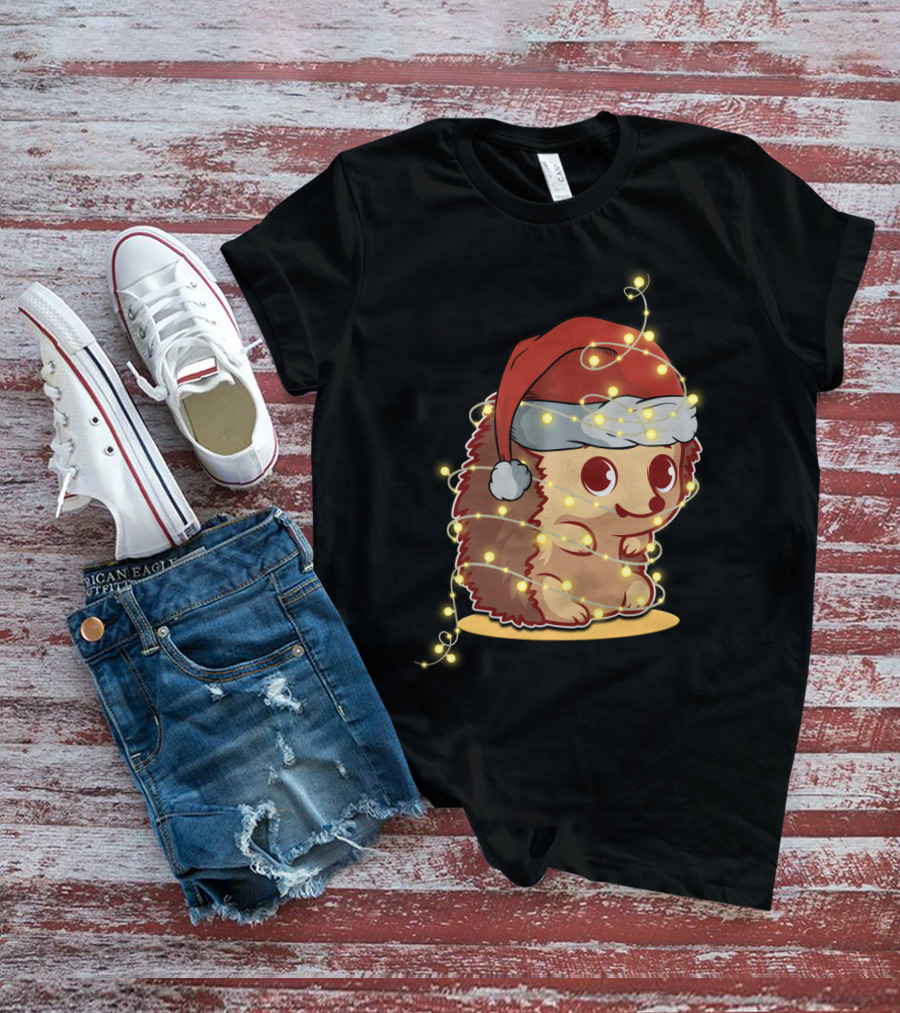 Santa Hat Festive Christmas Lights Hedgehog T-Shirt