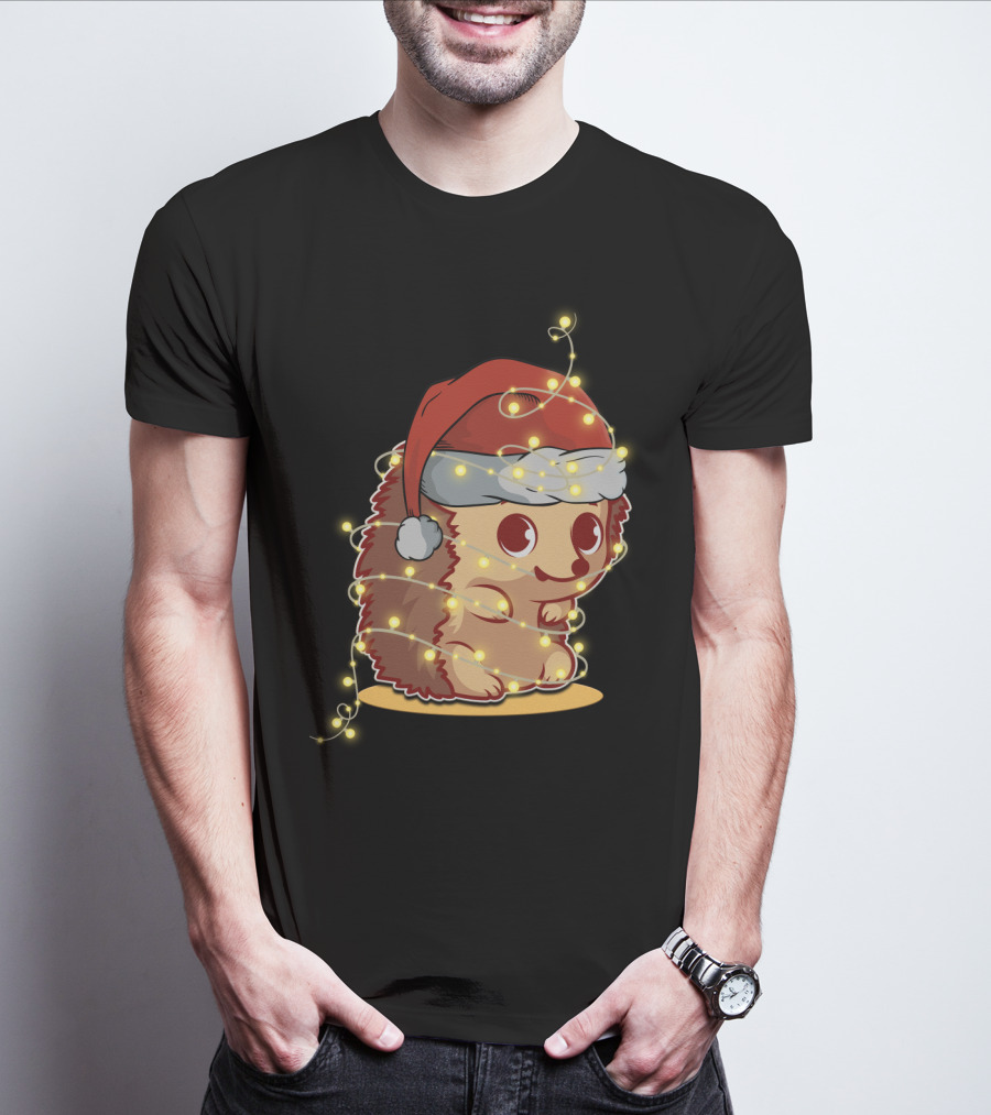 Santa Hat Festive Christmas Lights Hedgehog T-Shirt