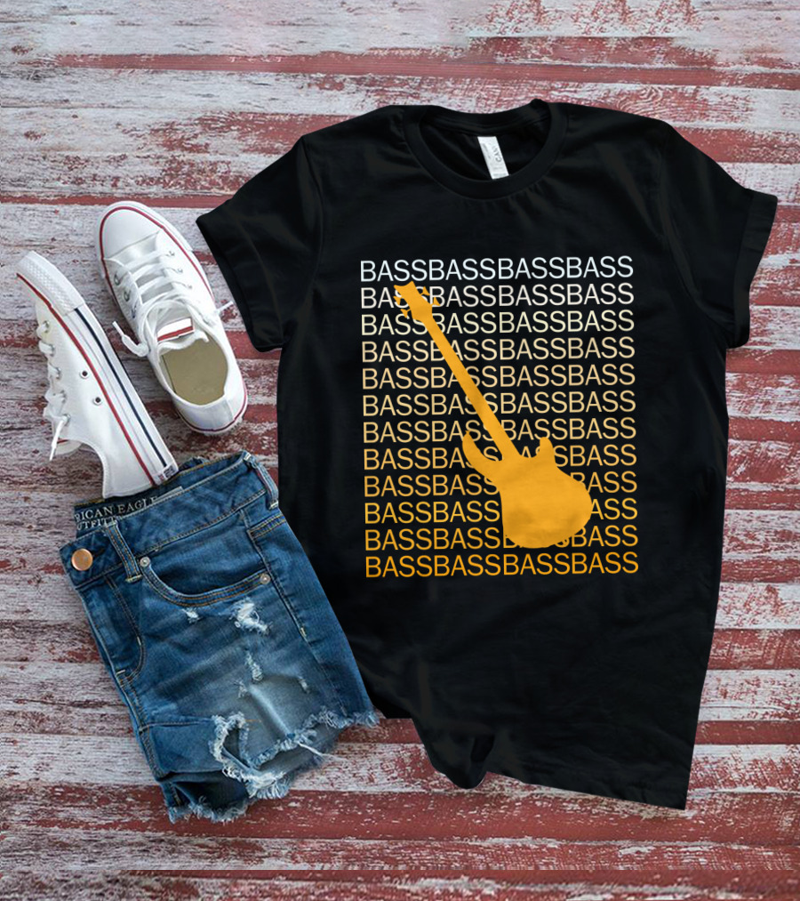 Bass Guitar Silhouette With Repeated Bass Text T-Shirt