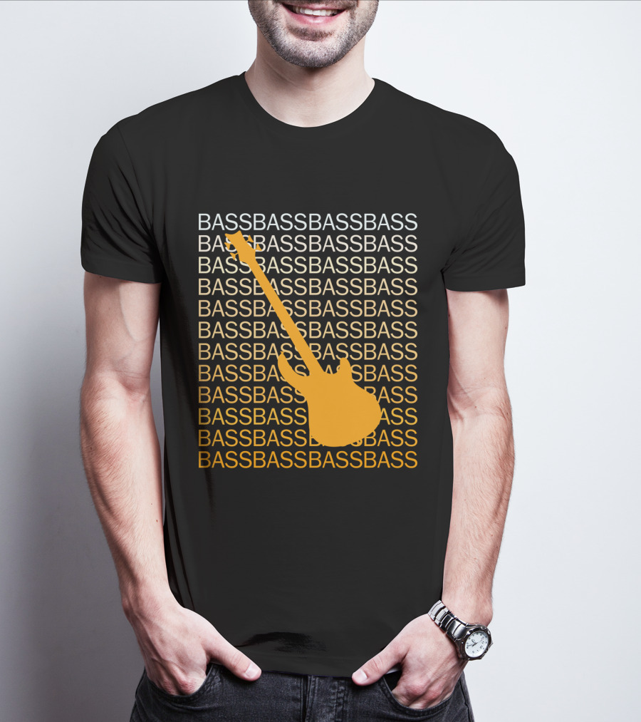 Bass Guitar Silhouette With Repeated Bass Text T-Shirt