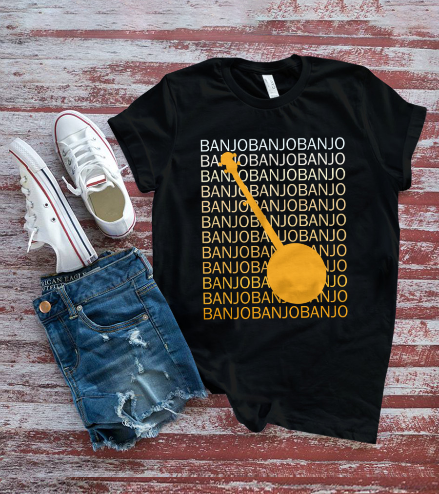 Banjo Repetition With Bold Orange Silhouette Highlight T-Shirt
