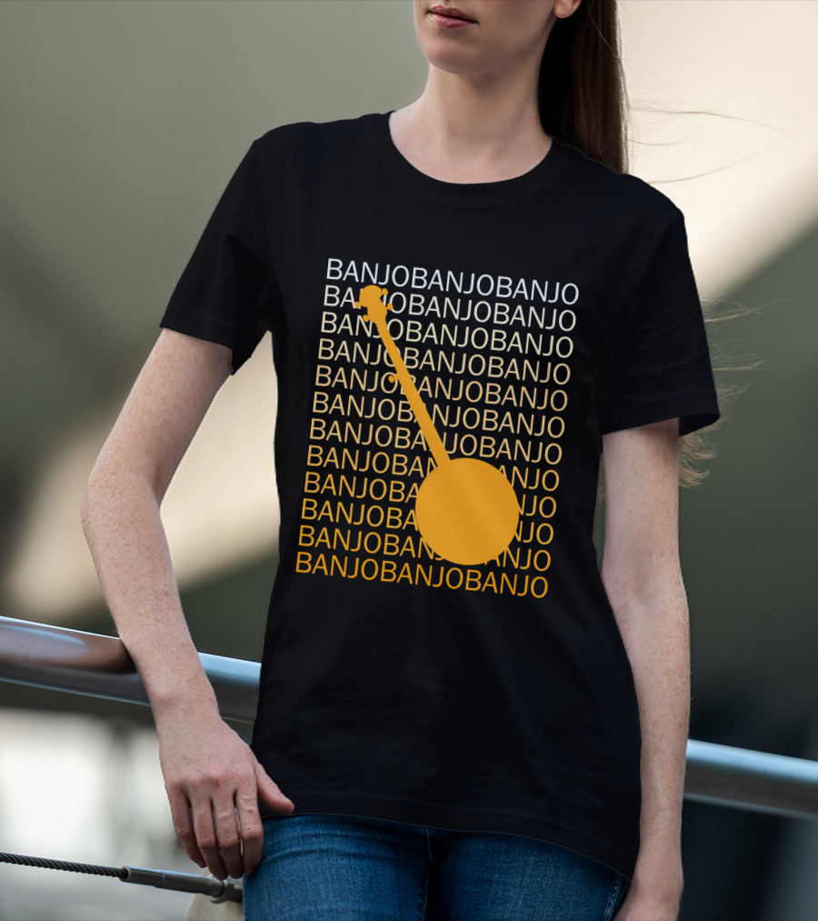 Banjo Repetition With Bold Orange Silhouette Highlight T-Shirt