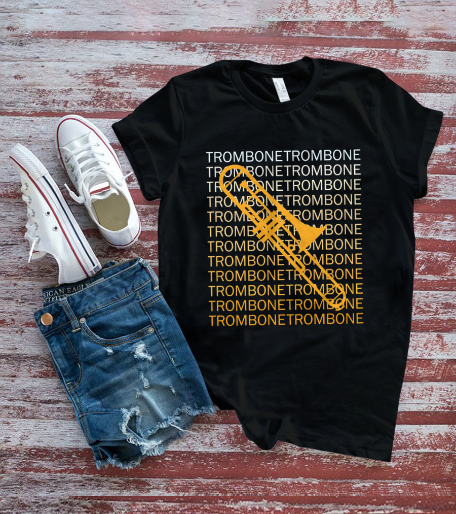 Trombone Repeated Pattern With Bold Yellow Trombone T-Shirt