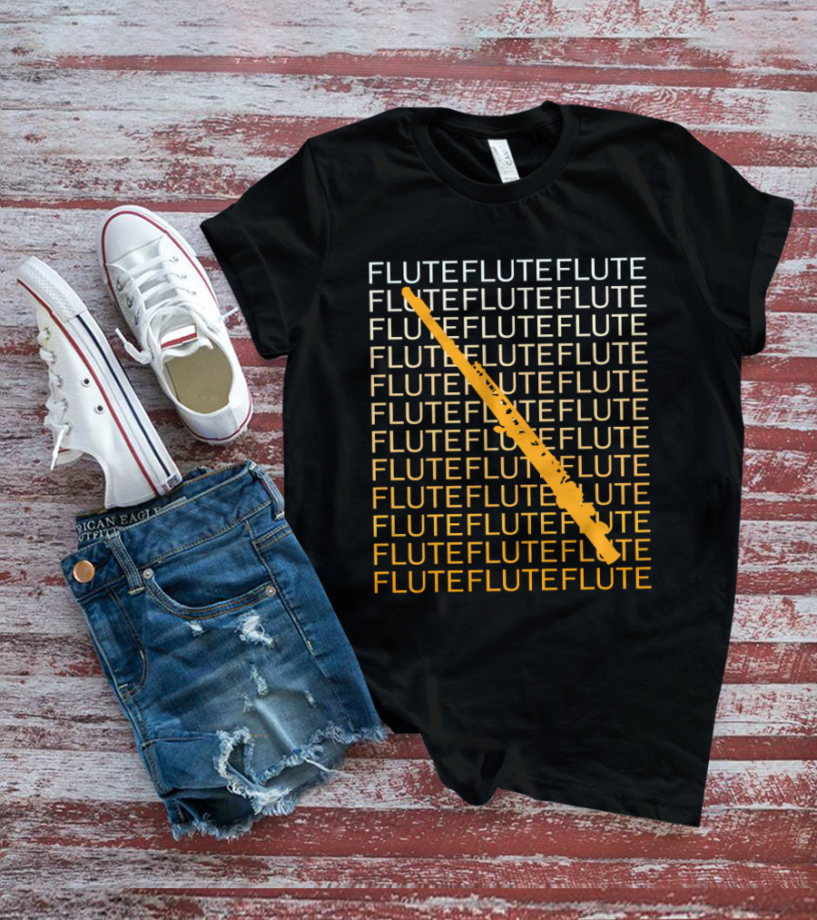 Flute Repeated Pattern With Diagonal Yellow Instrument T-Shirt