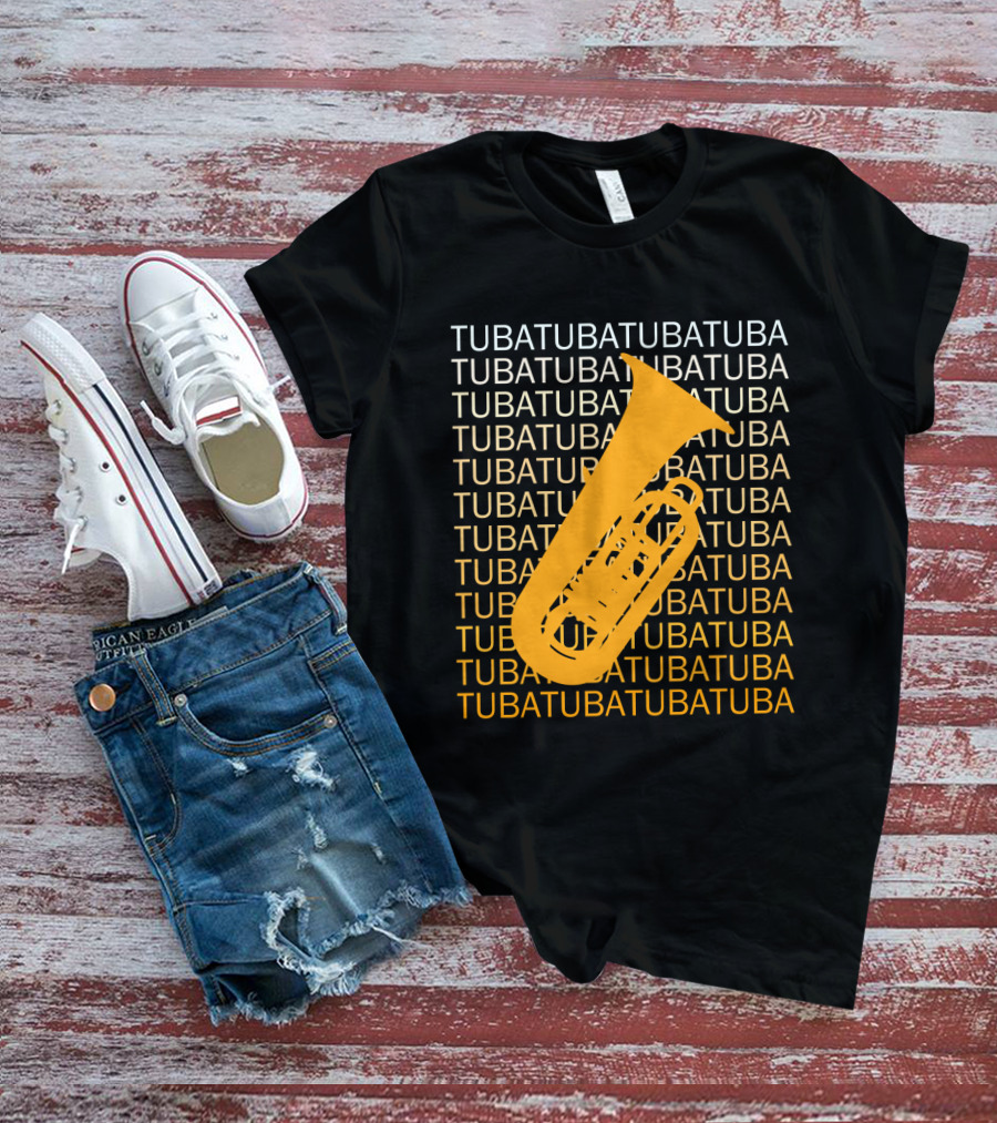 Tuba Repeated Text Pattern With Bold Tuba Image T-Shirt