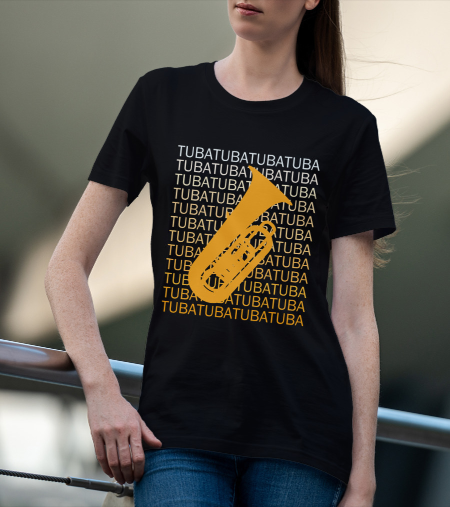 Tuba Repeated Text Pattern With Bold Tuba Image T-Shirt