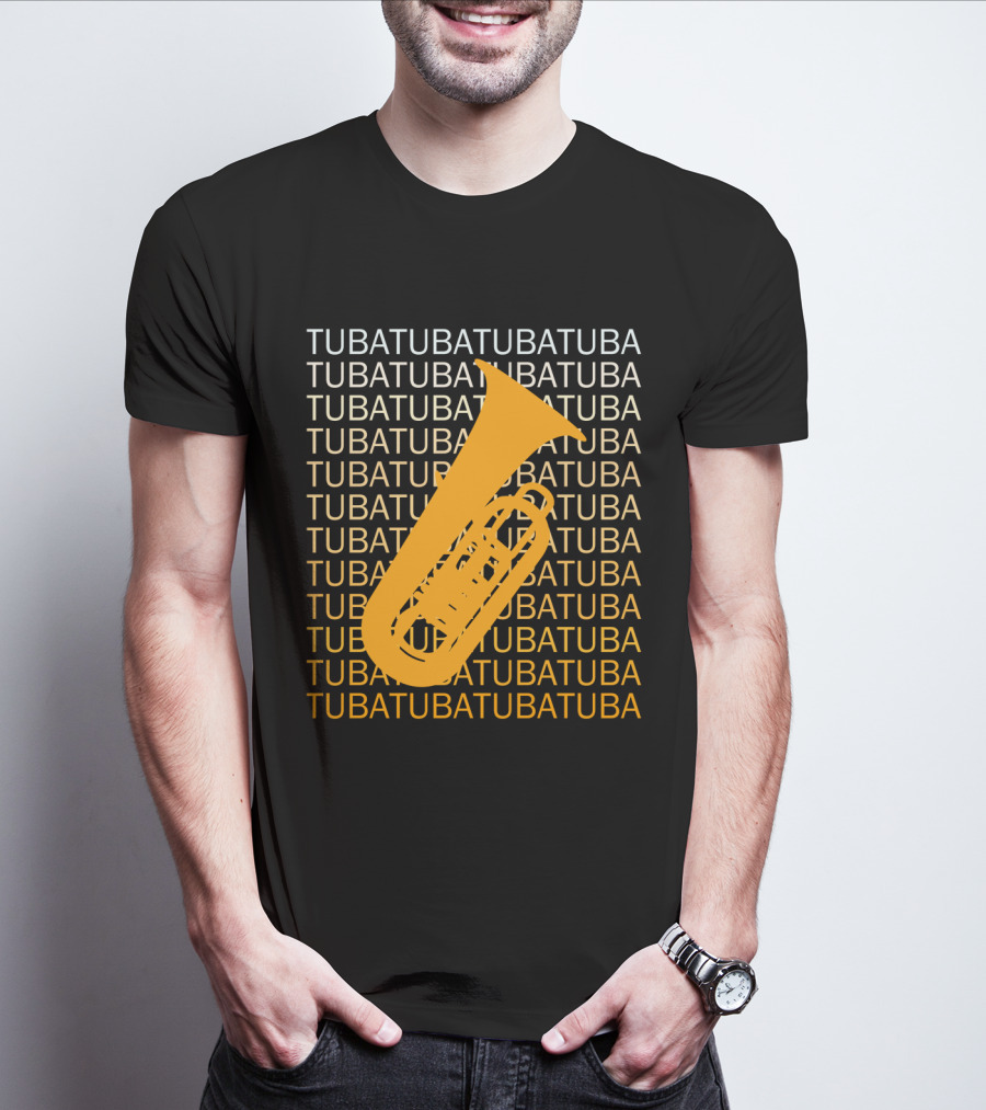 Tuba Repeated Text Pattern With Bold Tuba Image T-Shirt