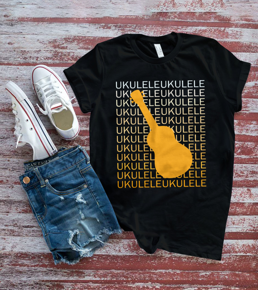 Repeating Ukulele Text With Orange Ukulele T-Shirt