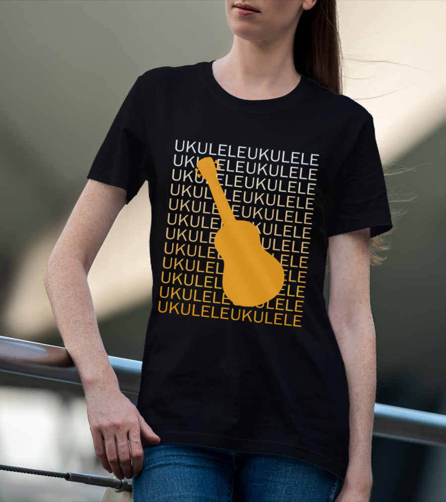 Repeating Ukulele Text With Orange Ukulele T-Shirt