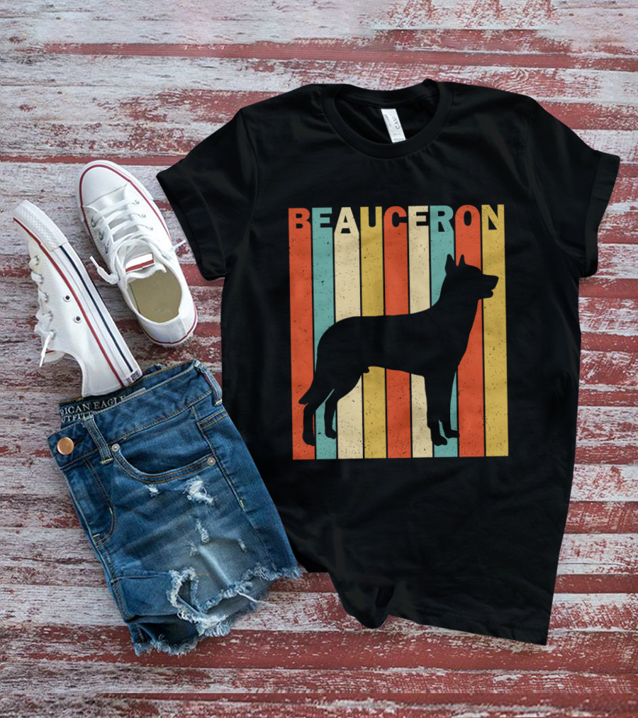 Beauceron Retro Silhouette Vertical Stripes T-Shirt