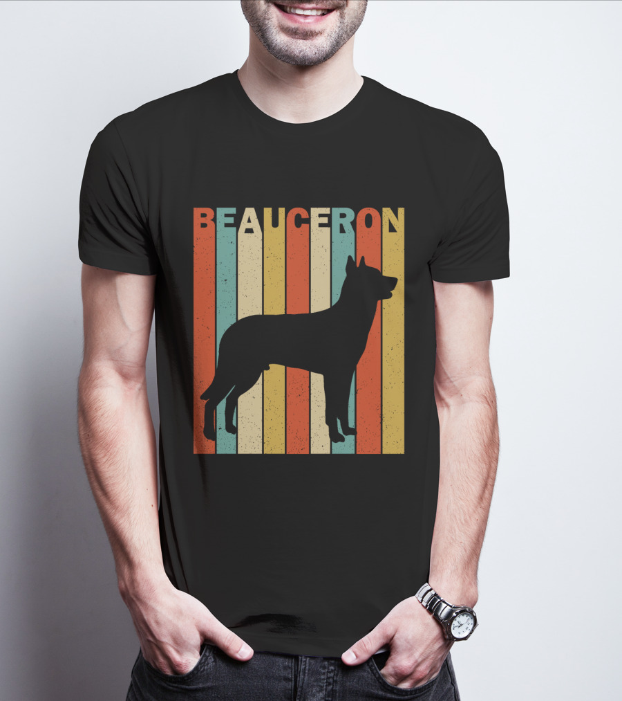 Beauceron Retro Silhouette Vertical Stripes T-Shirt