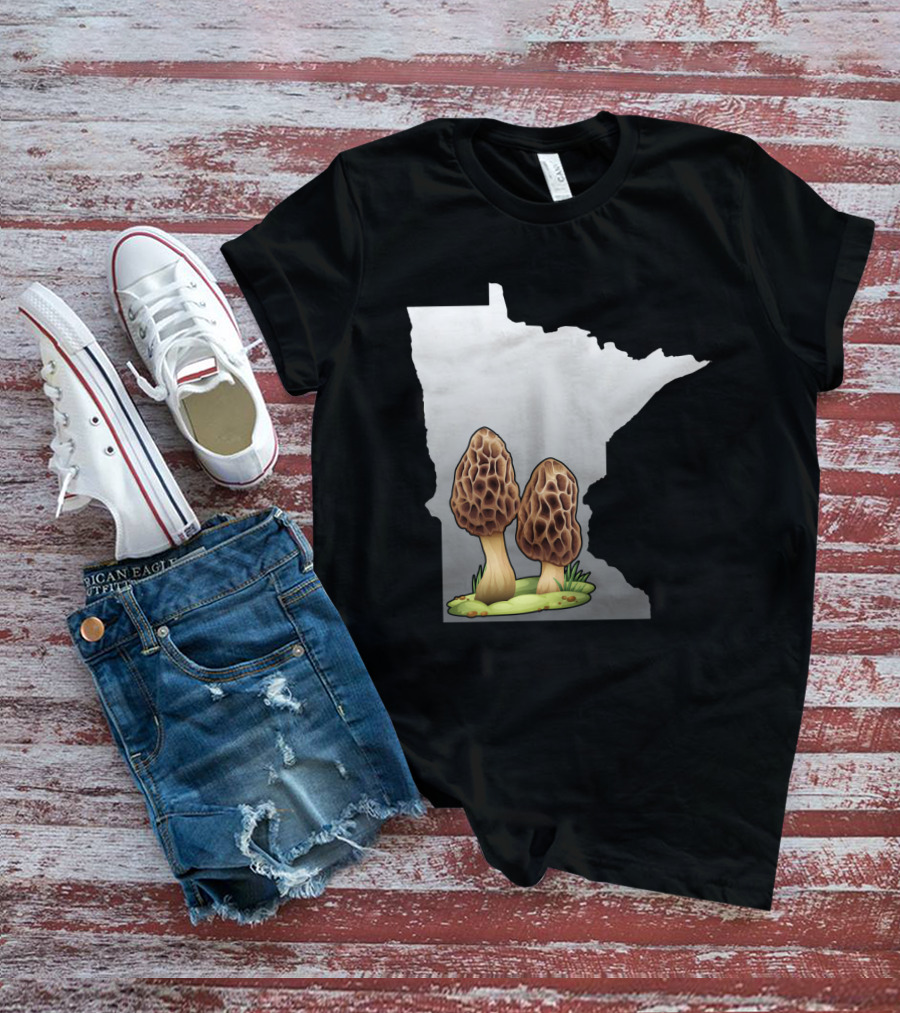 Minnesota Map With Two Morel Mushrooms In Front T-Shirt