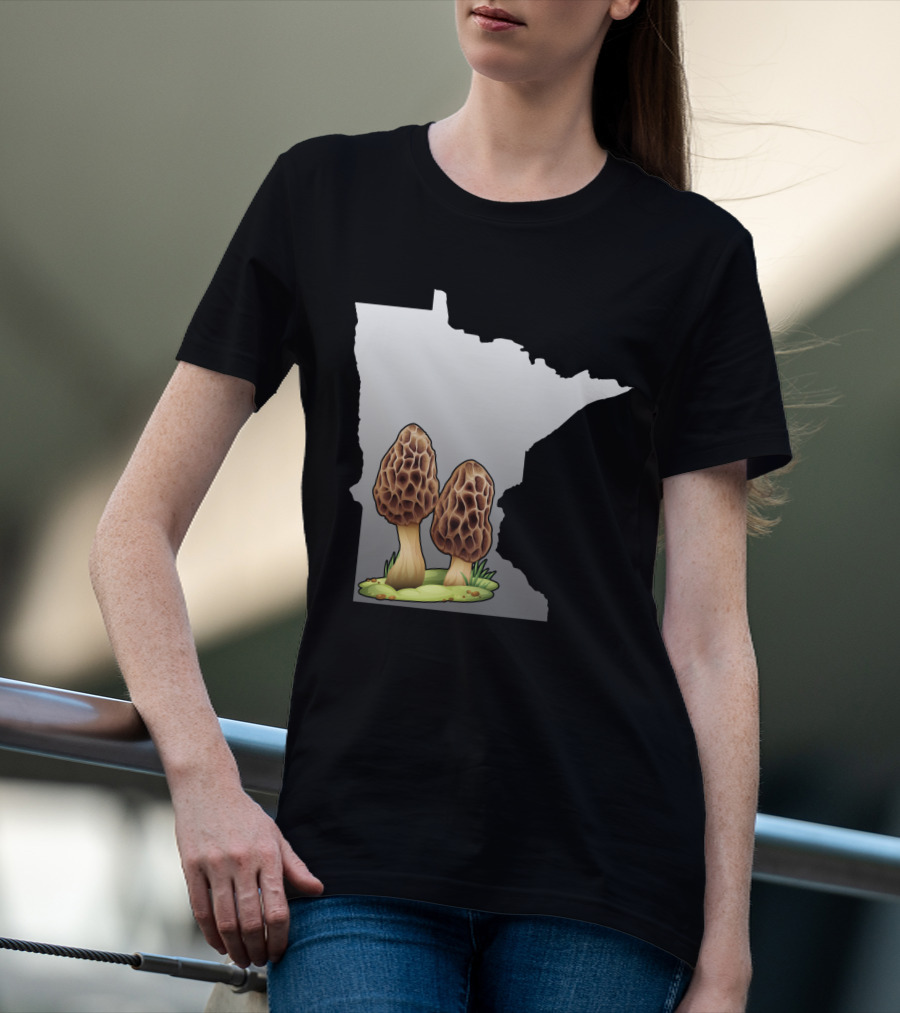Minnesota Map With Two Morel Mushrooms In Front T-Shirt