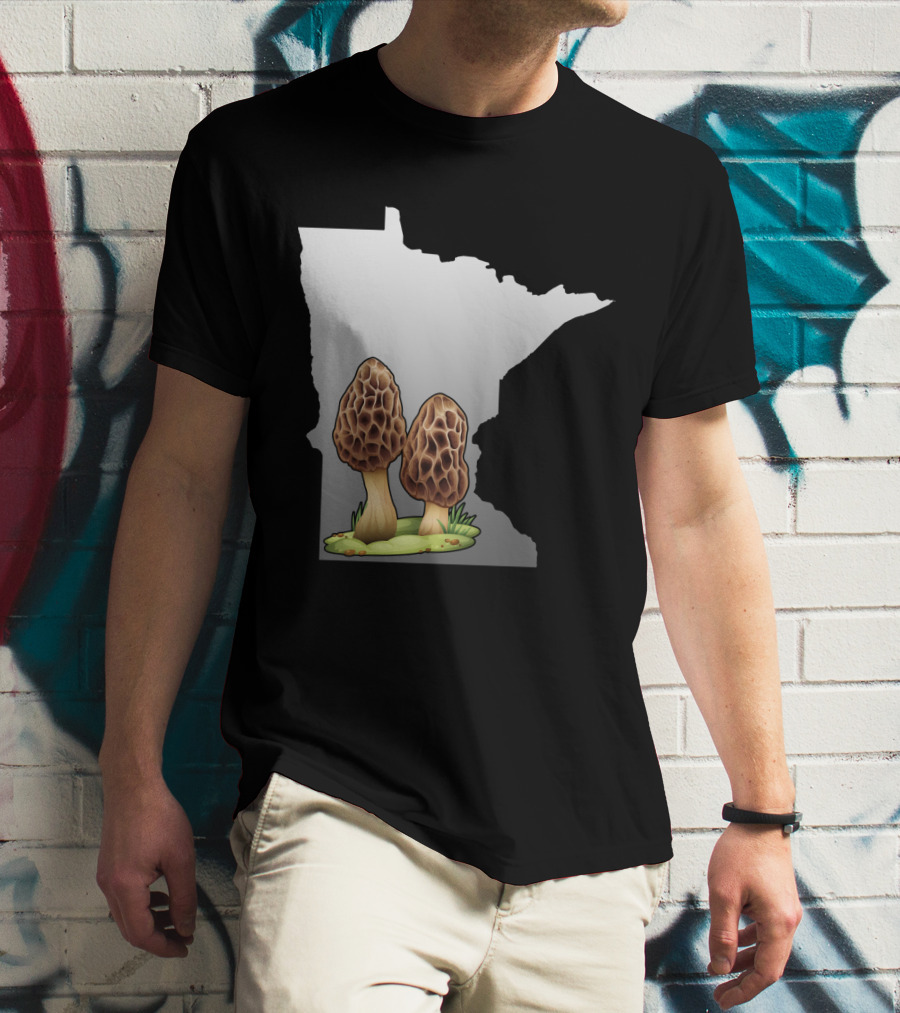 Minnesota Map With Two Morel Mushrooms In Front T-Shirt